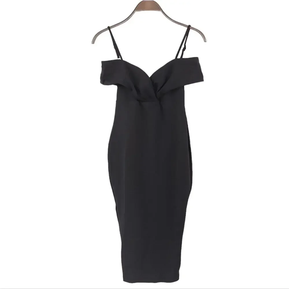 Nookie Revolve Phoenix Midi Dress Black Off The Shoulder Fitted Bodycon - Picture 6 of 11